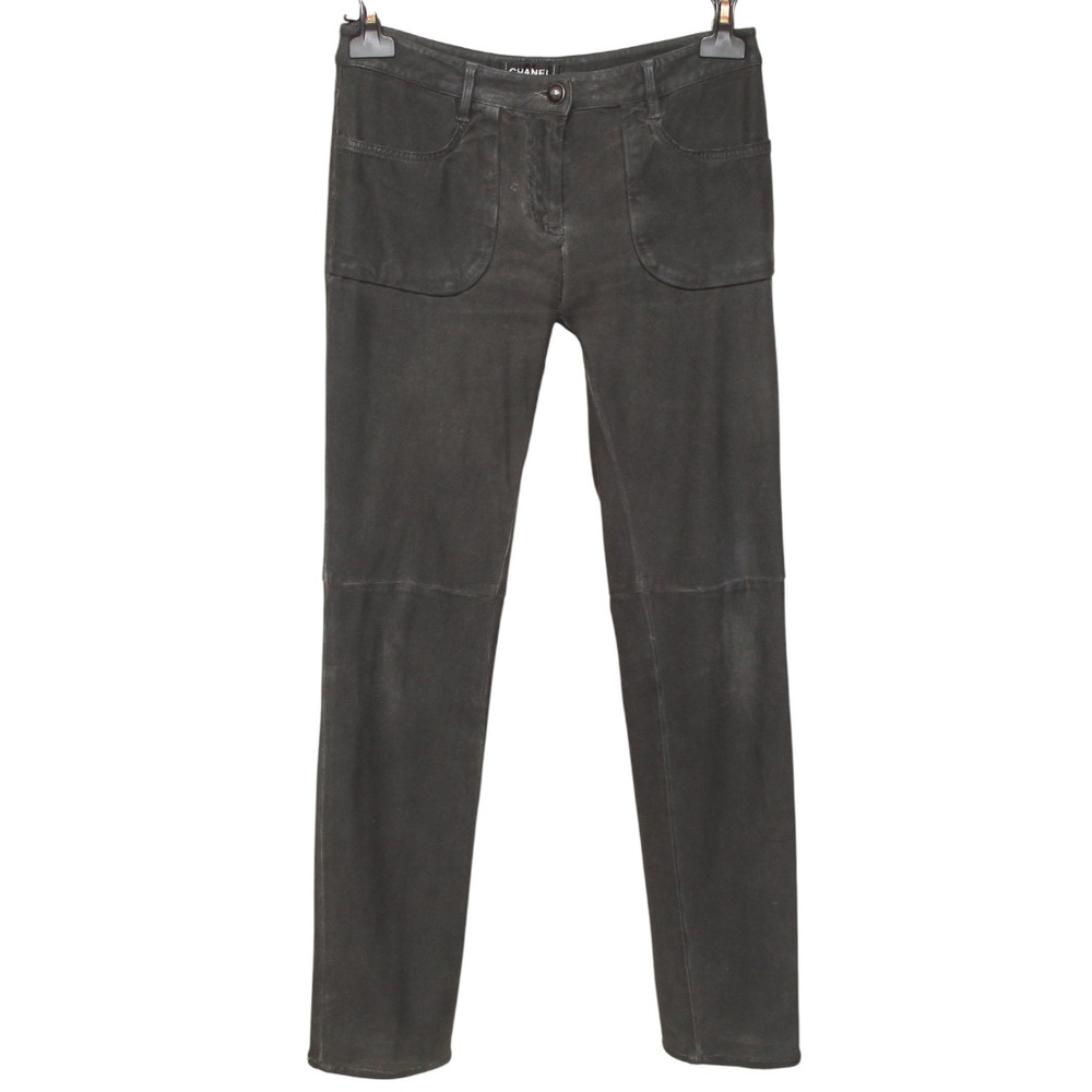 CHANEL Black Pants Pant Jeans Skinny Leg Pockets Zipper Stretch Sz 38